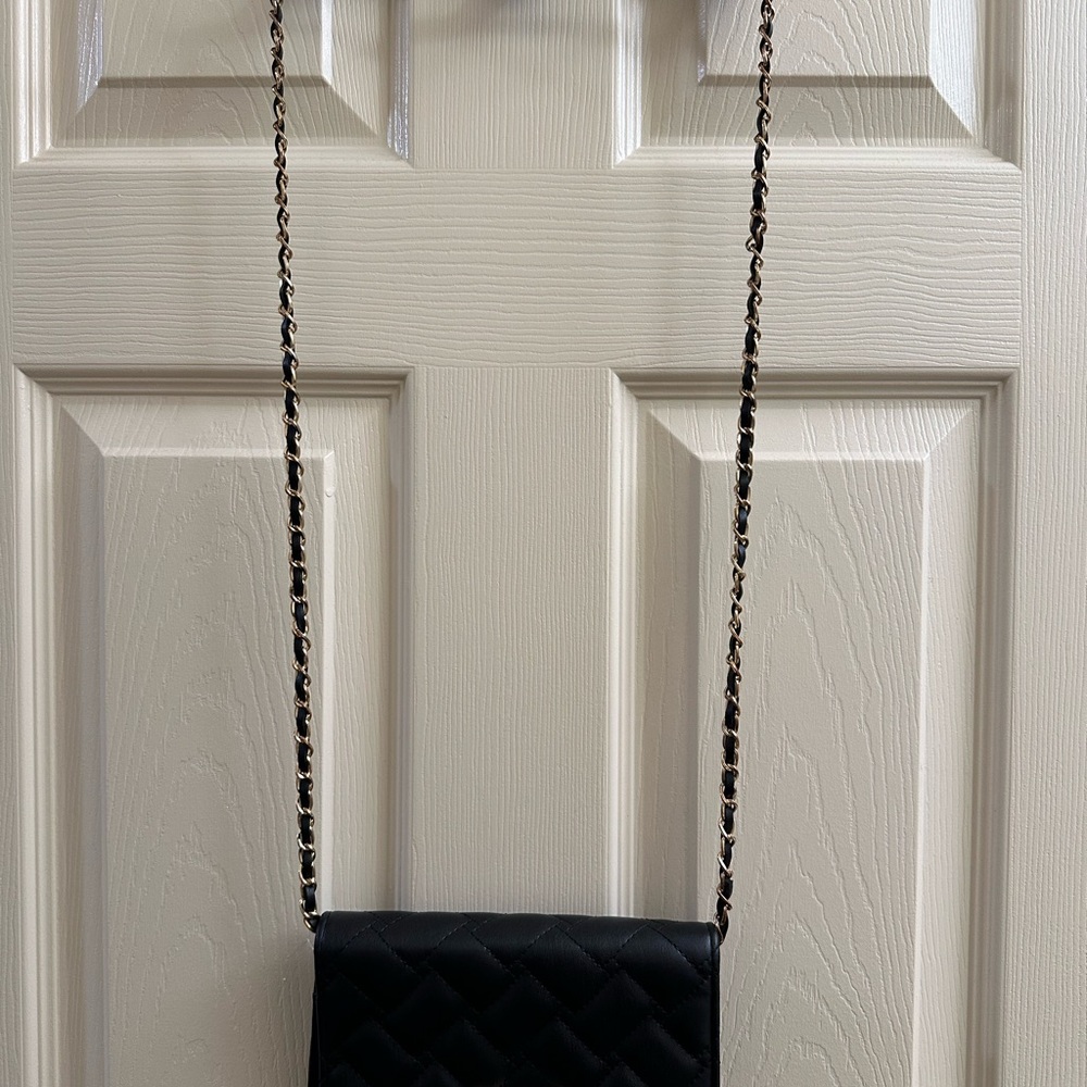 Bebe Quilted Black Crossbody Bag with Gold Accents - Picture 2 of 4
